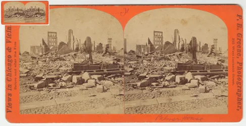 Stereofotografie des Palmer House nach dem Brand von Chicago 1871, 1871